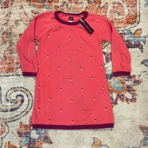 Tea Collection Girls Pink Purple Floral Sprig Cotton Knit Sweater Dress Size 6